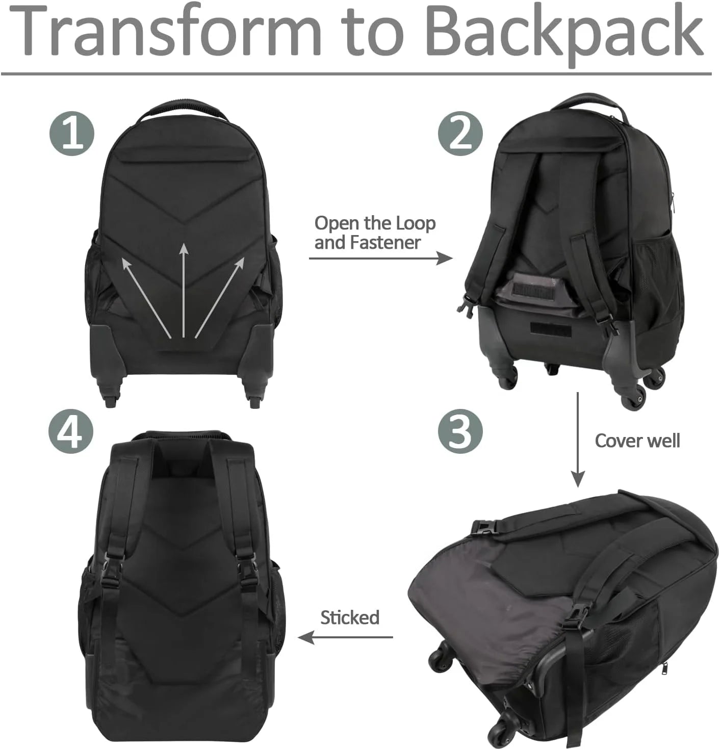 4-Wheel Rolling Backpack 17" - Waterproof Wheeled Laptop Bag for Men Women, Airline Approved Carry-On