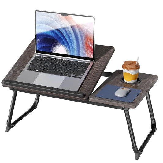 Laptop Desk with 5 Adjustable Angles, Folding Lap Tray with Cup Slot, Bed Tray for Eating Reading Working on Bed Couch Sofa, Adjust Desk for Home Office, Bedroom