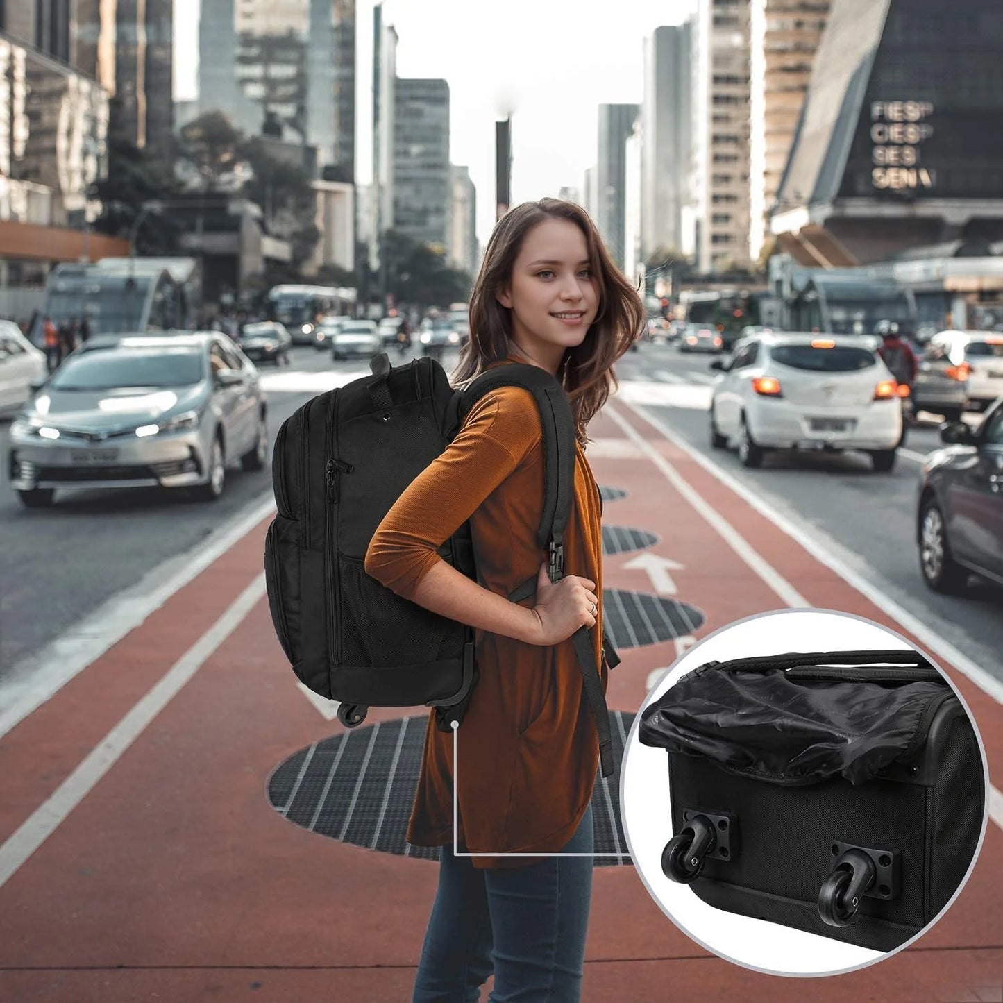 4-Wheel Rolling Backpack 17" - Waterproof Wheeled Laptop Bag for Men Women, Airline Approved Carry-On