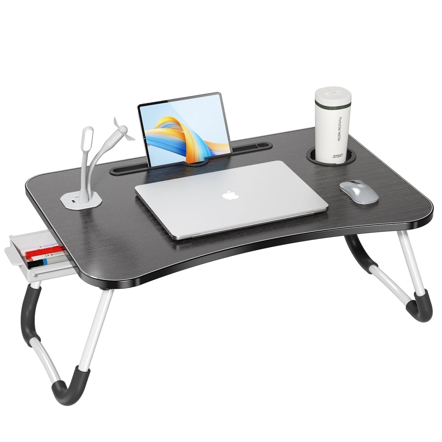 Laptop Desk with 5 Adjustable Angles, Folding Lap Tray with Cup Slot, Bed Tray for Eating Reading Working on Bed Couch Sofa, Adjust Desk for Home Office, Bedroom