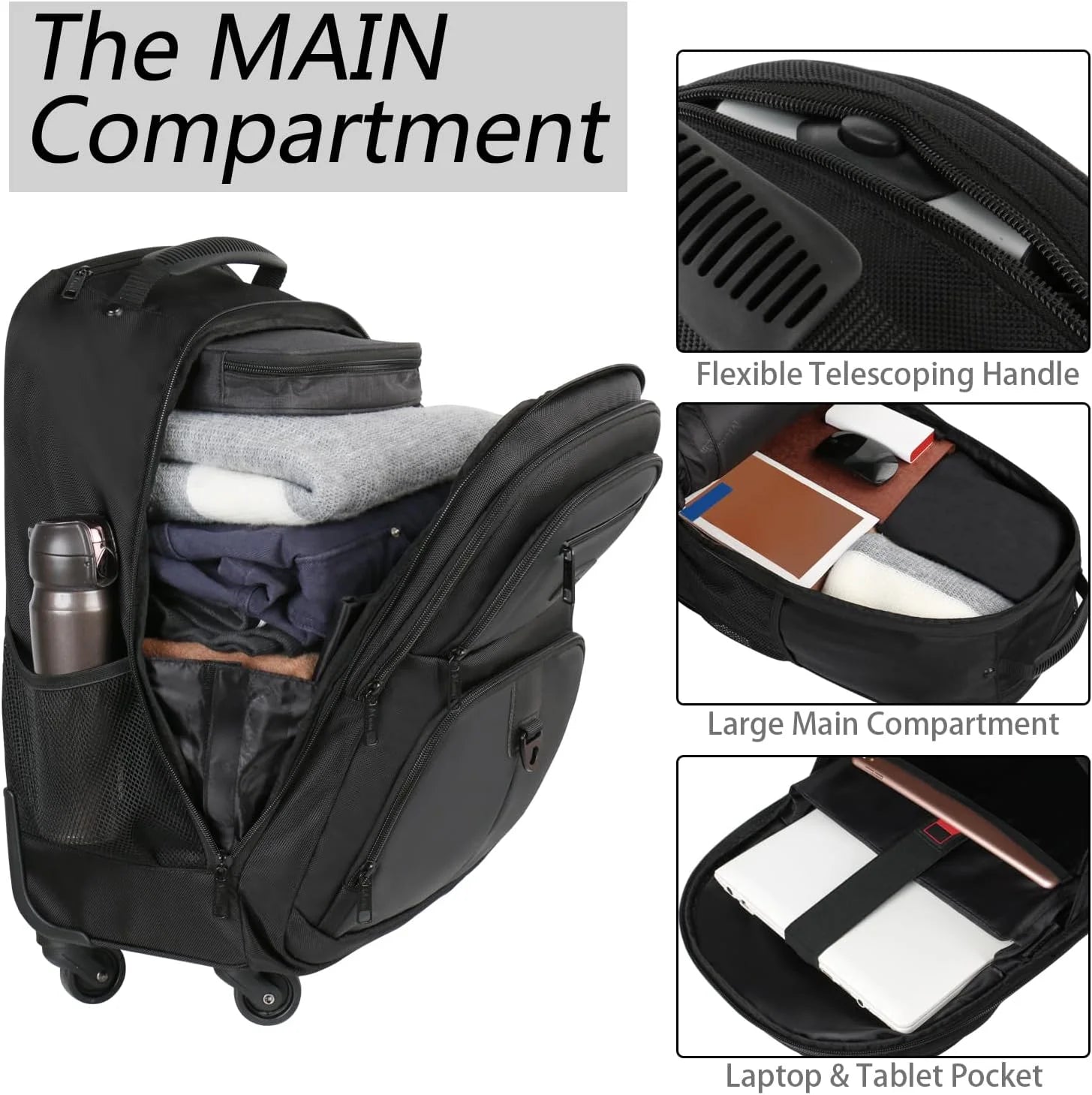 4-Wheel Rolling Backpack 17" - Waterproof Wheeled Laptop Bag for Men Women, Airline Approved Carry-On