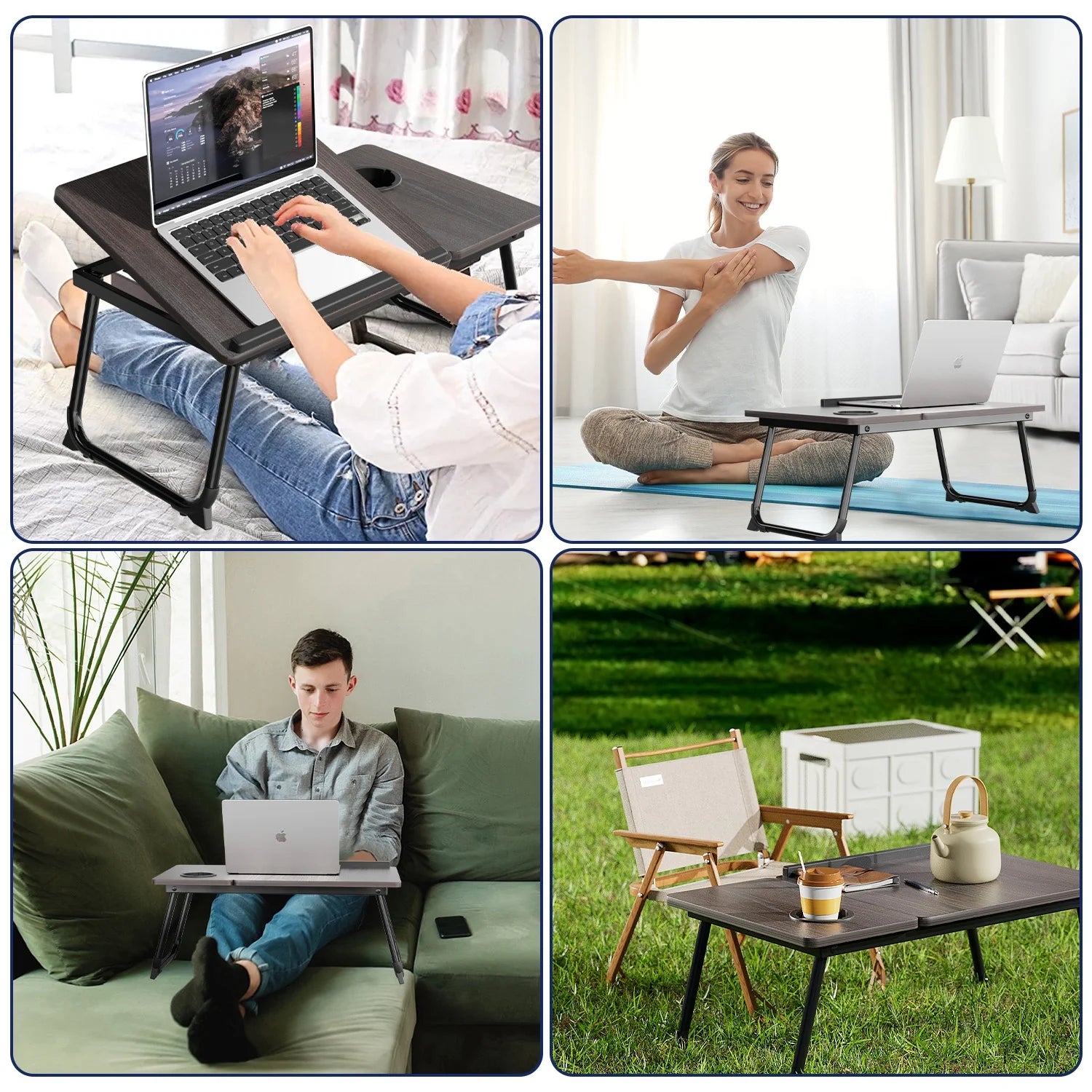 Laptop Desk with 5 Adjustable Angles, Folding Lap Tray with Cup Slot, Bed Tray for Eating Reading Working on Bed Couch Sofa, Adjust Desk for Home Office, Bedroom