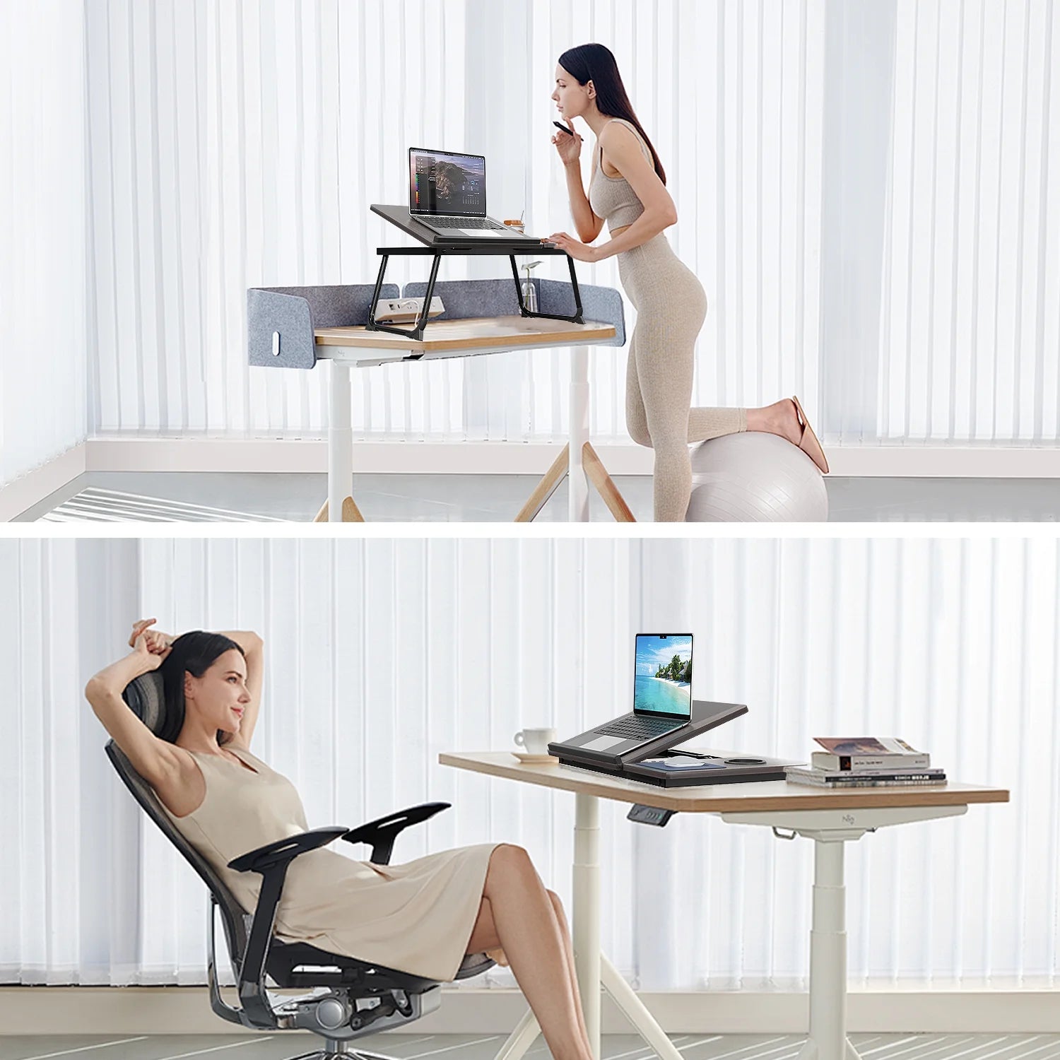 Laptop Desk with 5 Adjustable Angles, Folding Lap Tray with Cup Slot, Bed Tray for Eating Reading Working on Bed Couch Sofa, Adjust Desk for Home Office, Bedroom