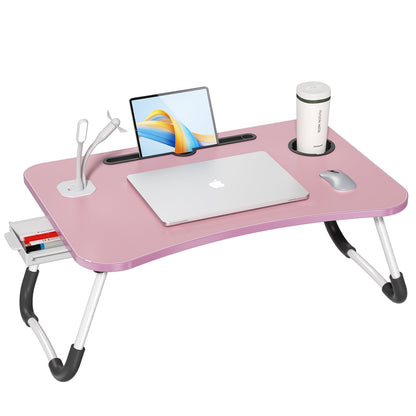 Laptop Desk with 5 Adjustable Angles, Folding Lap Tray with Cup Slot, Bed Tray for Eating Reading Working on Bed Couch Sofa, Adjust Desk for Home Office, Bedroom