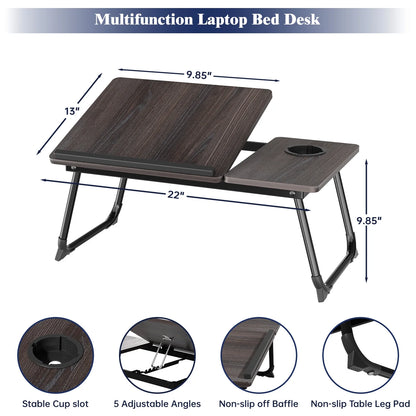 Laptop Desk with 5 Adjustable Angles, Folding Lap Tray with Cup Slot, Bed Tray for Eating Reading Working on Bed Couch Sofa, Adjust Desk for Home Office, Bedroom
