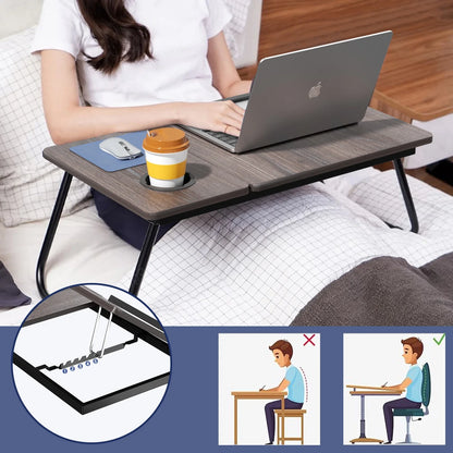 Laptop Desk with 5 Adjustable Angles, Folding Lap Tray with Cup Slot, Bed Tray for Eating Reading Working on Bed Couch Sofa, Adjust Desk for Home Office, Bedroom