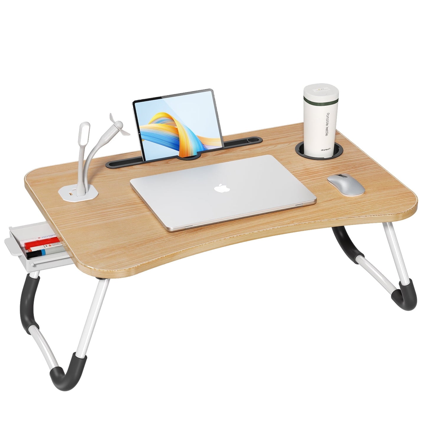 Laptop Desk with 5 Adjustable Angles, Folding Lap Tray with Cup Slot, Bed Tray for Eating Reading Working on Bed Couch Sofa, Adjust Desk for Home Office, Bedroom